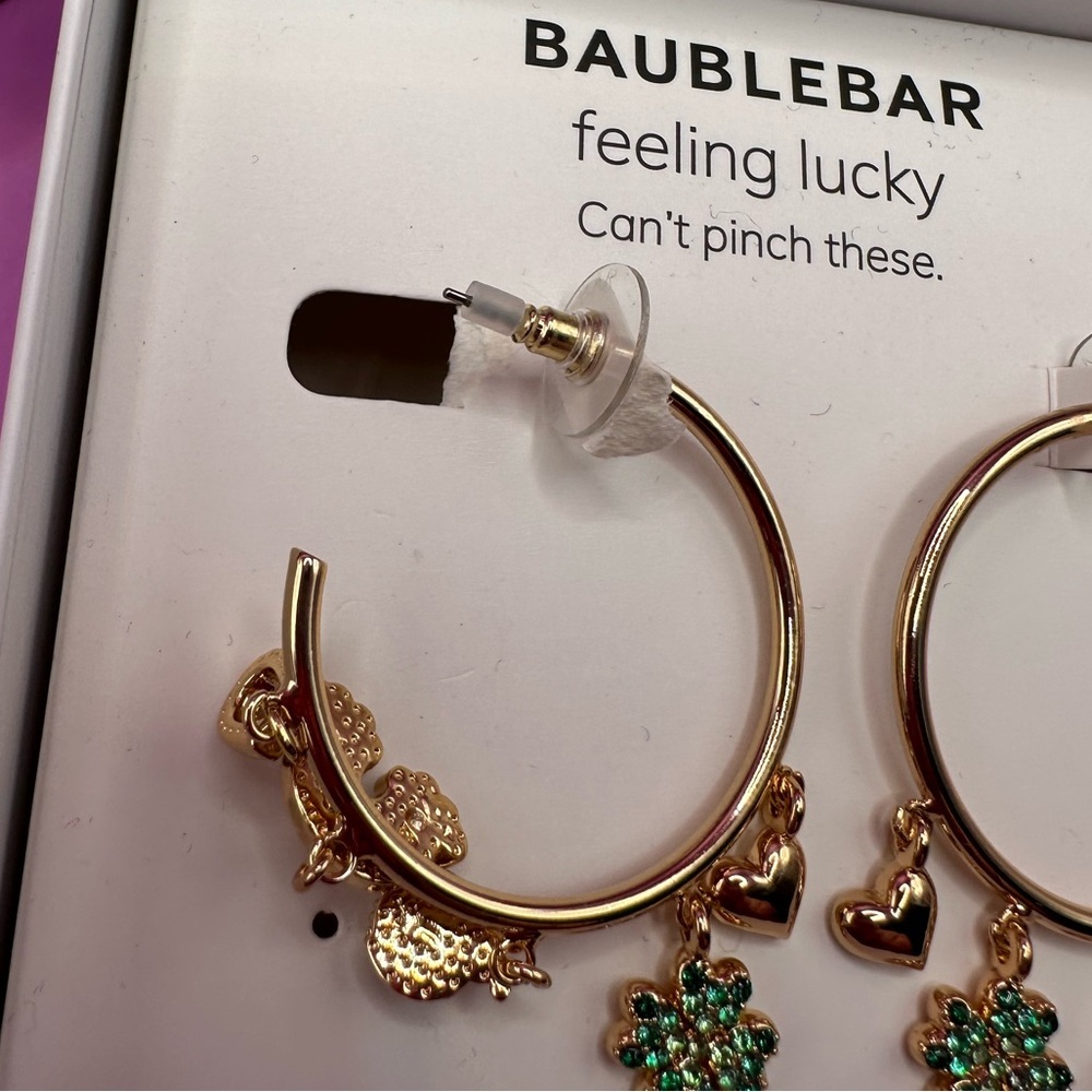 BaubleBar Feeling Lucky St. Patrick’s Day hoop earrings  NIB - Picture 3 of 5